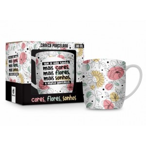 Caneca porcelana cores flores e sonhos