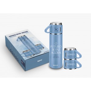 Garrafa metal com 3 canecas